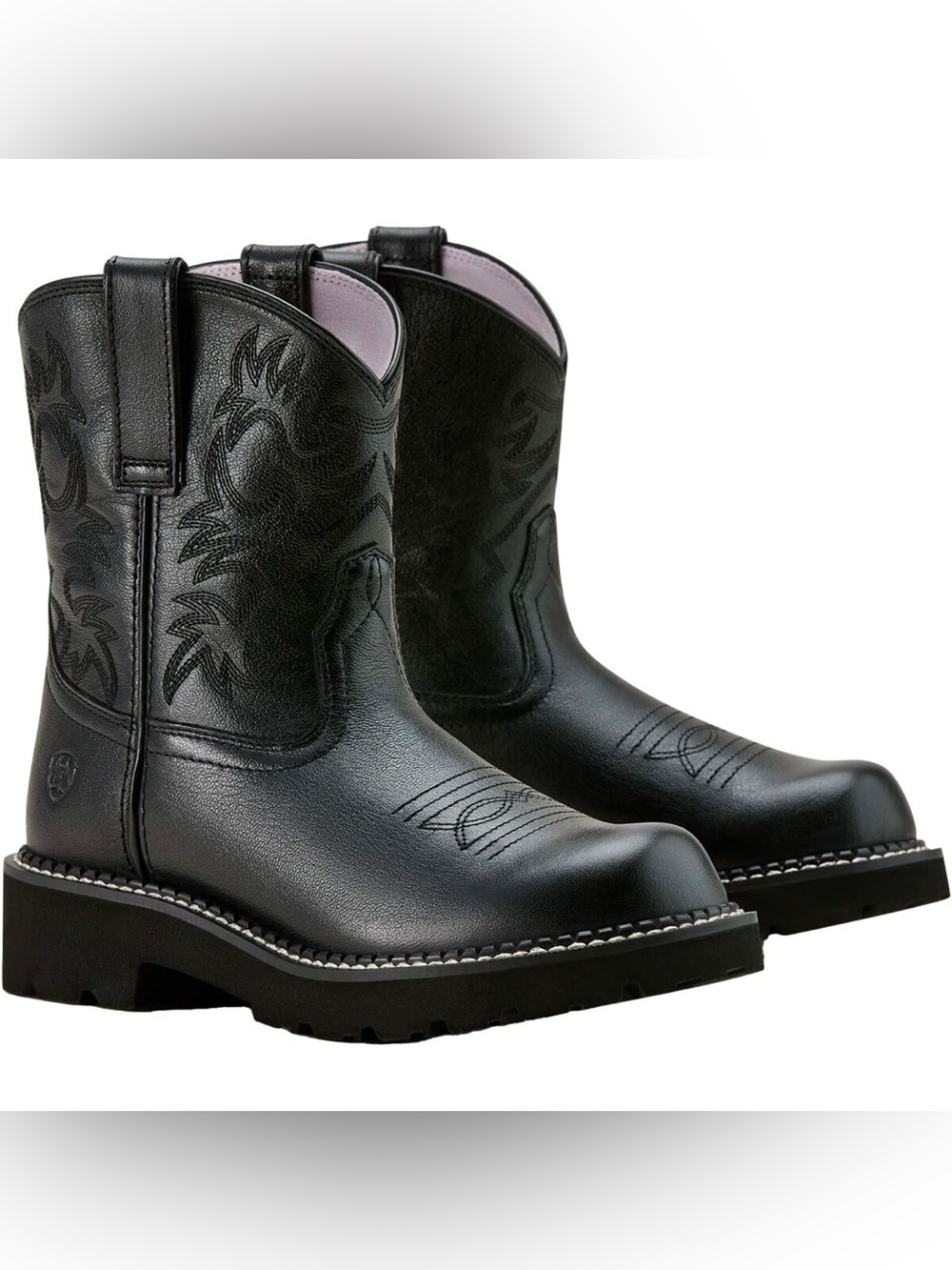 Ariat Fat Baby Black Leather Western Ankle Booties with Embroidered Shaft